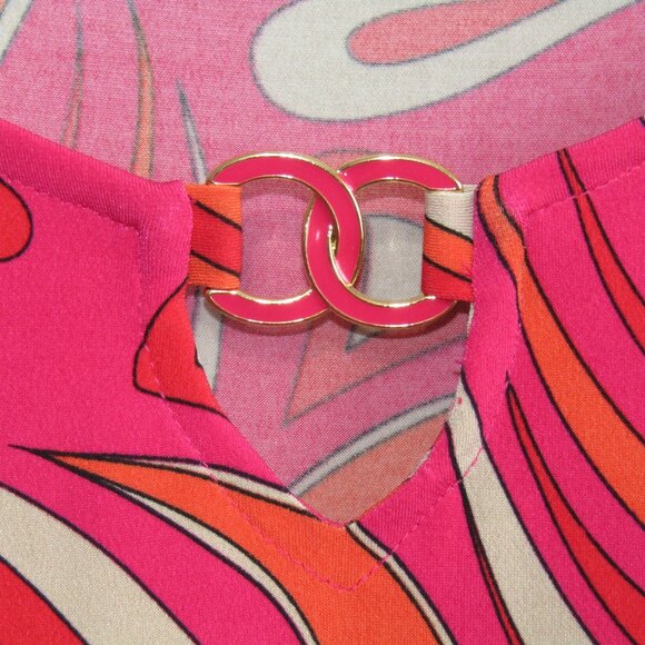 Susan Graver Liquid Knit Dress With Enamel Detail Size XL Pink Swirl A274928 - Picture 4 of 9